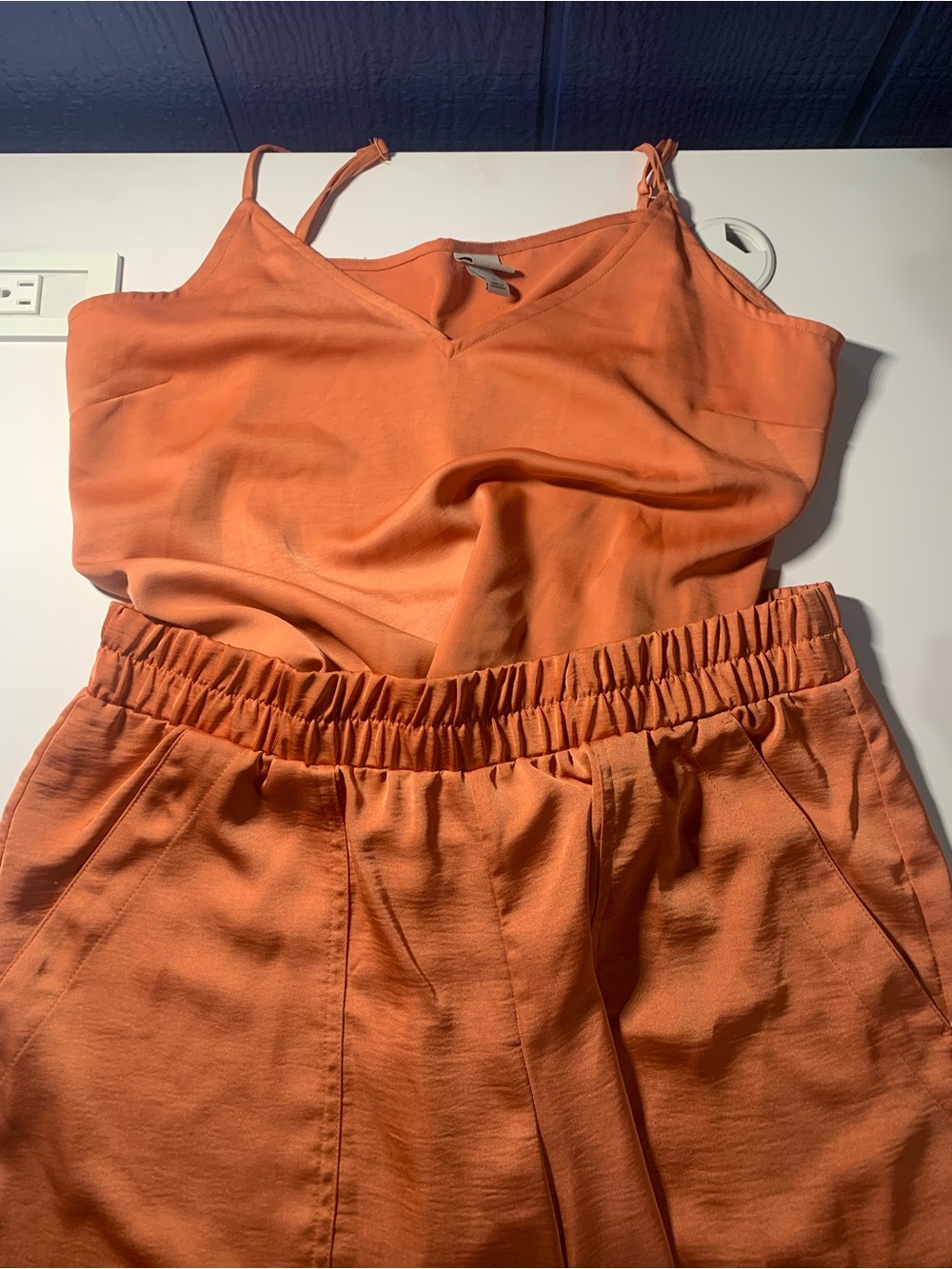 a new day Orange Satin Cami & Elastic Waist Short Set, matching shorts and top